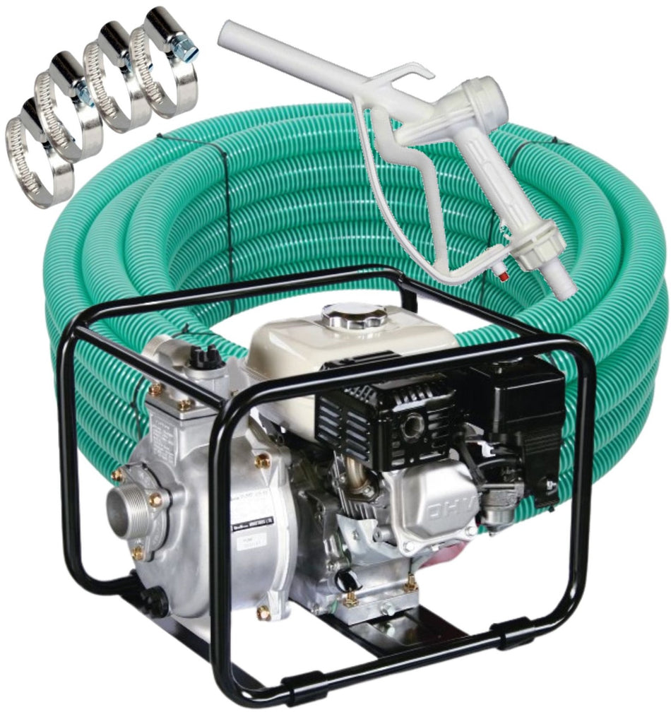 Honda Powered 2 inch BSP(M) calf milk pump kit Honda GX120 3.5 hp with 30 m x 25 mm (1 inch) hose and manual dispensing nozzle