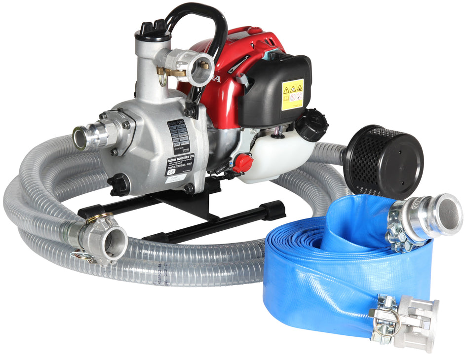 Honda Powered SCR-254HX 1 inch BSP(M) mini water pump and 30 m layflat hose kit Honda GX25 130 lpm 36 m head