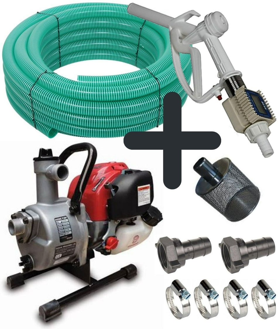 Ketta Calf 3000 milk pump kit Honda GX25 pump with 30 m x 25 mm (1 inch) hose and Ketta 100 dispensing nozzle with flow meter