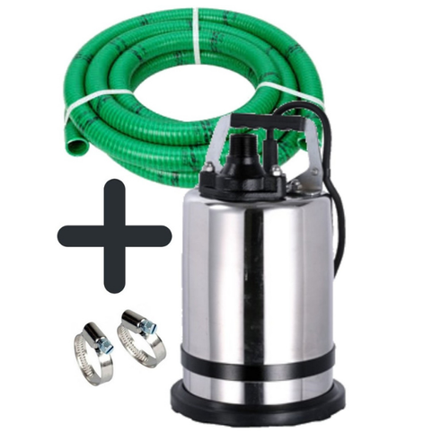 Ketta SR400 Puddle Sucker submersible pump with 10 m x 25 mm (1 inch) green SD hose 170 lpm 11 m head