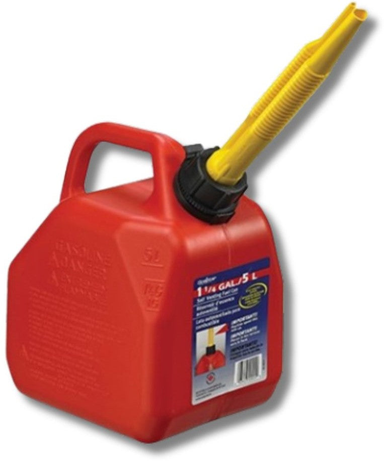 Scepter 5 litre red jerry can for petrol with flexible spout and breather squat style