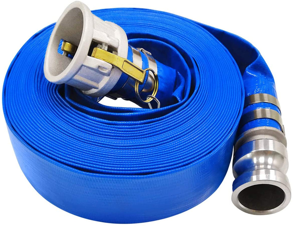 FoxHose 100 mm (4 inch) blue lay flat hose and camlock coupling kit