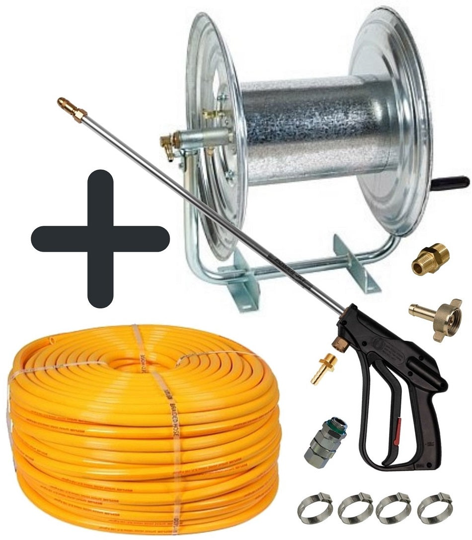 Sauro Rossi Staffa Farm Duty spray hose reel with Remco pistol and 50 m x 10 mm (3/8 inch) ag spray hose