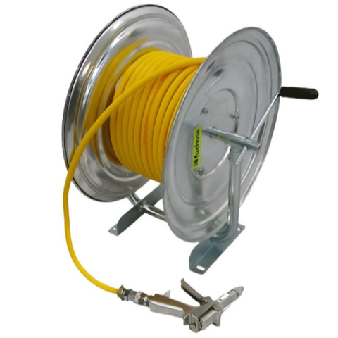 Sauro Rossi Staffa Farm Duty spray hose reel with K-pistol and 10 mm (3/8 inch) ag spray hose