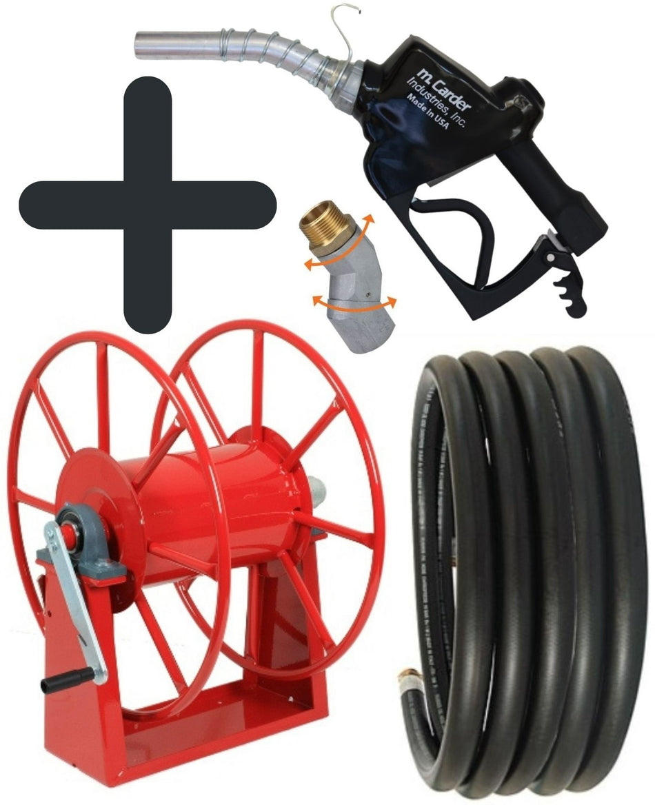 Sauro Rossi 311 diesel hose reel with 40 m hose and Carder Big Mouth automatic fuel nozzle and multi-plane swivel