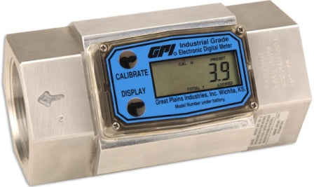 GPI A15 1-1/2 inch BSP(F) digital flow meter 38 to 380 lpm 21 bar (300 psi)