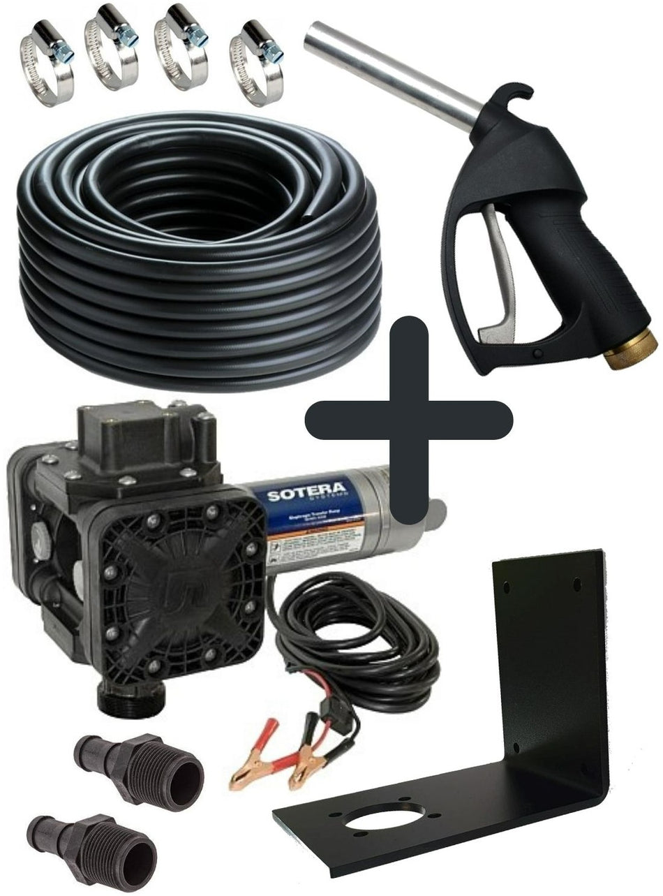 Sotera 12v Hytrel diaphragm pump kit for oil and diesel with 6 m x 25 mm (1 inch) hose and dispensing nozzle