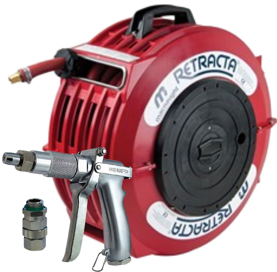 Retracta WD316R-01 red spray hose reel with 16 m x 10 mm (3/8 inch) hose and K-pistol with swivel