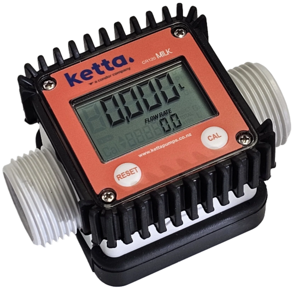 Ketta CR120 Poly Flow Meter, 1" BSP(M) for Water, AdBlue, Milk, Chemicals, 5–100 LPM, 10 Bar, Digital Display