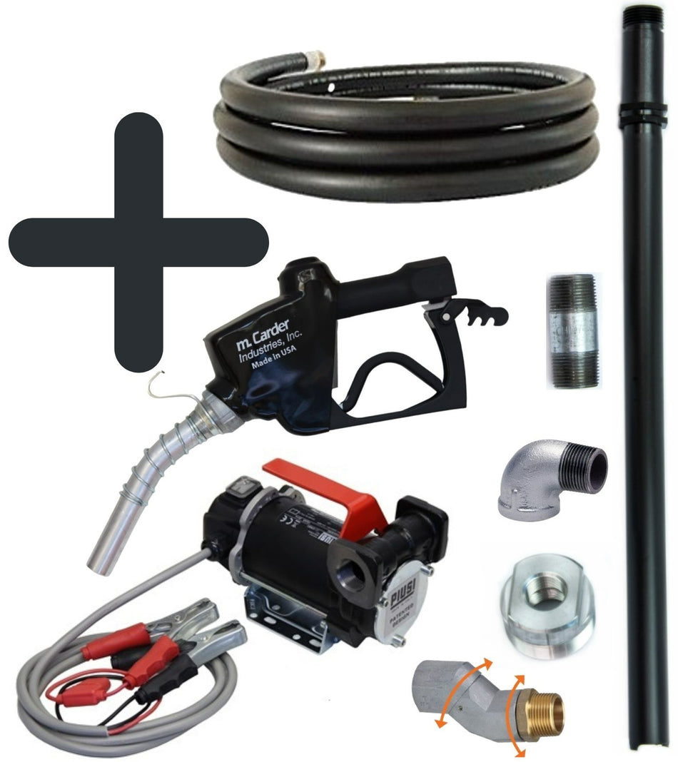 Piusi Carry 3000 12v diesel drum pump kit with 4 m hose and Carder automatic fuel nozzle 50 lpm