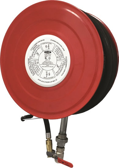 Dixon FFS-HR-36B wall mount fire hose reel with 36 m x 19 mm (3/4 inch) hose and brass nozzle