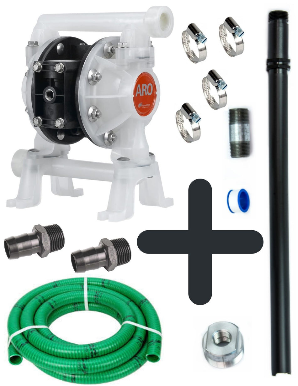 Aro 3/4 inch NPT(F) poly air operated diaphragm drum pump kit (Santoprene) 56 lpm 6.9 bar (100 psi)