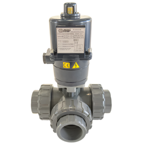 Ketta BLP3E 1/2 inch BSP(F) 3 way PVC ball valve with electric actuator (choose 12v, 24v or 240v)