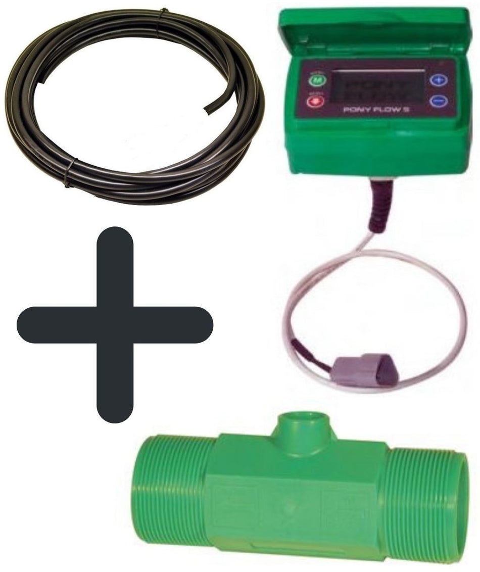 Green 1-1/2 inch BSP(M) nylon flow meter with remote display and 6.5 m cable 35 to 500 lpm 20 bar (290 psi)