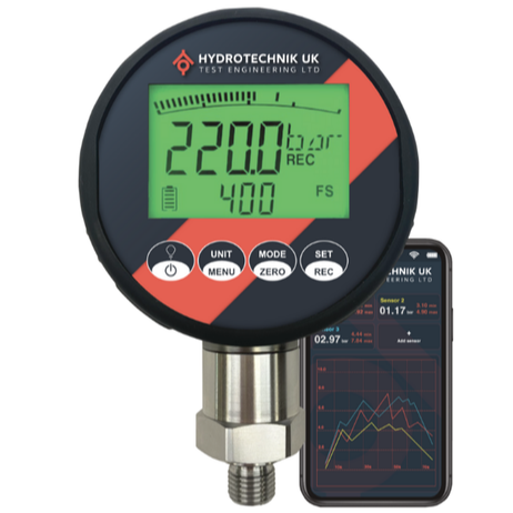 Hydrotechnik HTE2-L-0060 digital data logging pressure gauge with readout via Mini-USB to PC/laptop via USB cable 0 to 60 bar (0 to 870 psi)