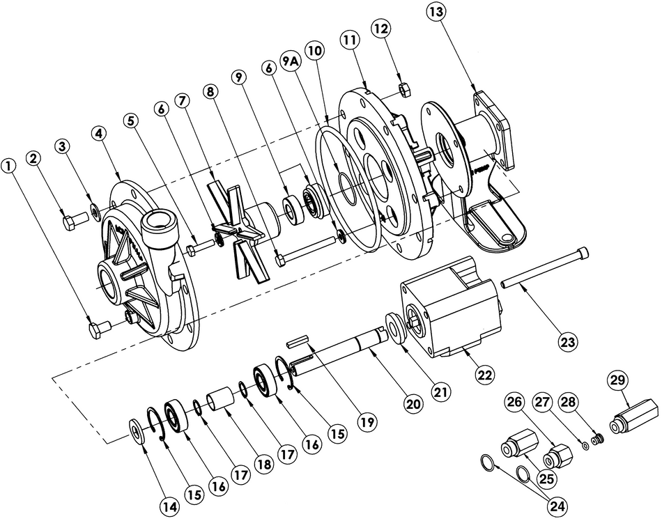 Ace FMC-75-HYD-206 hydraulic driven poly pump 1 inch NPT(F) x 3/4 inch NPT(F) ports 102 lpm 69 m head